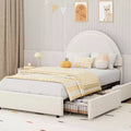 Acekool Upholstered Boucle Bed Frame with Storage Drawers, Round Headboard Platform Bed, Queen Full Twin, No Box Spring Needed