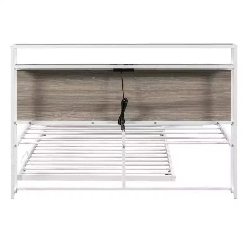 Luxystar Full Size Metal Platform Bed Frame with Trundle, Shelves, Sockets and USB Ports
