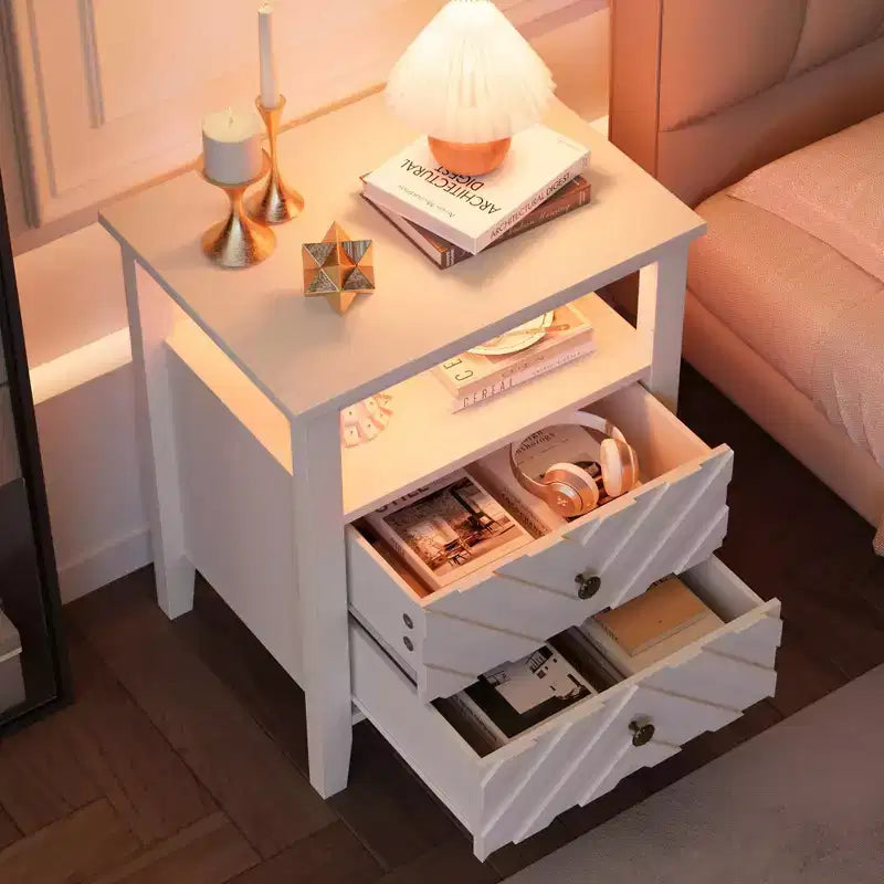 Farmhouse Nightstand w/V-Shaped Design & Open Storage Shelf, Wooden Rustic End Table for Bedroom Living Room