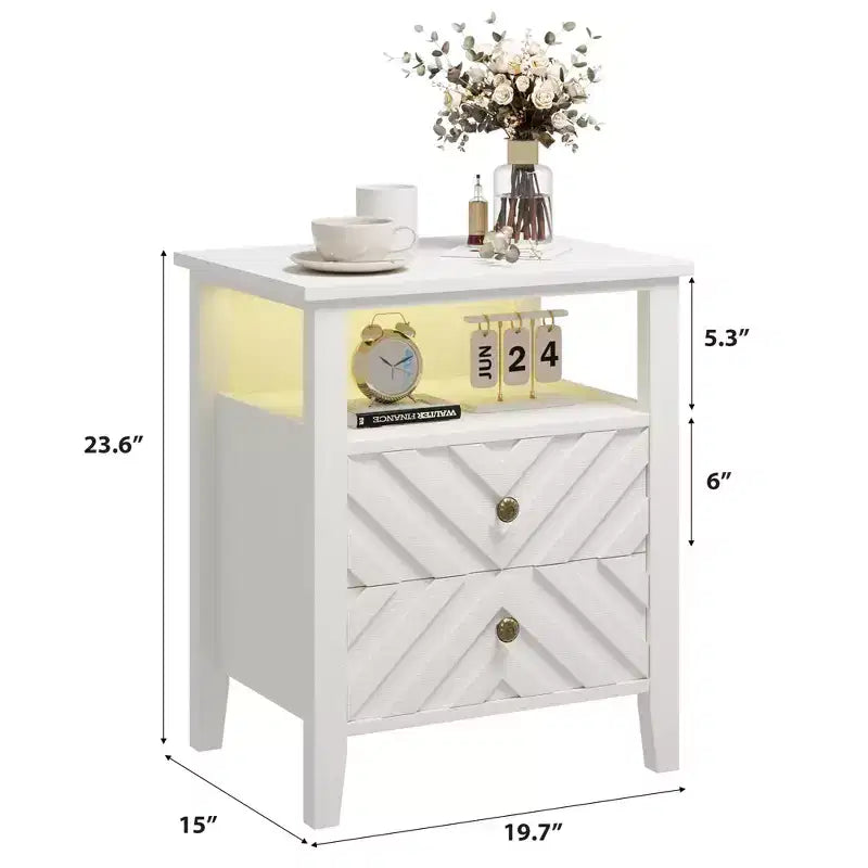 Farmhouse Nightstand w/V-Shaped Design & Open Storage Shelf, Wooden Rustic End Table for Bedroom Living Room