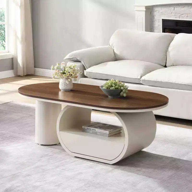 TUYOHW Luxurious Coffee Table with Drawer,47.2 White & Espresso Oval Accent Table for Living Room,MDF & Metal Cocktail Table