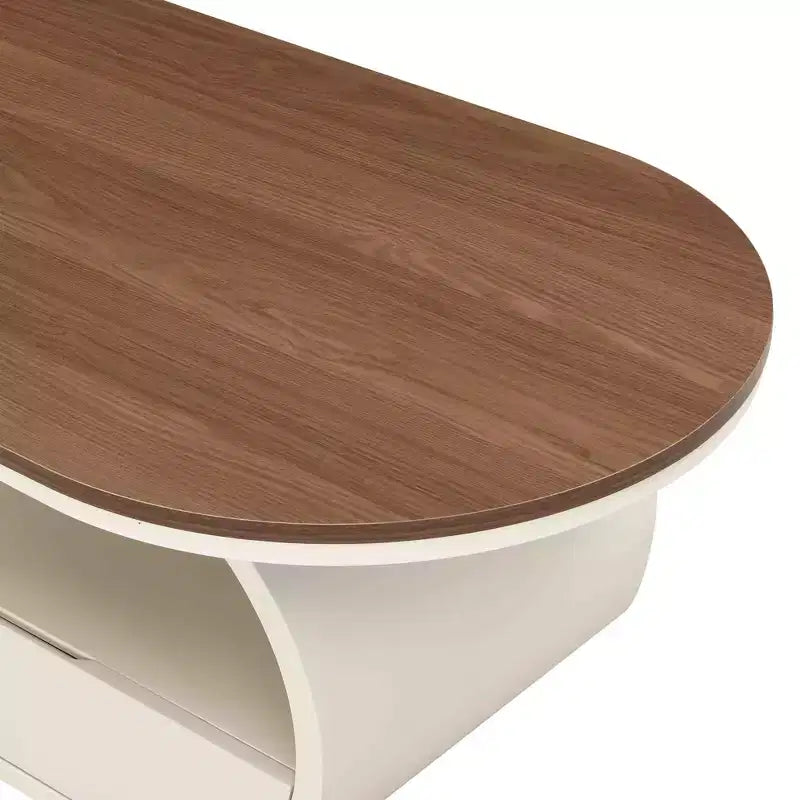 TUYOHW Luxurious Coffee Table with Drawer,47.2 White & Espresso Oval Accent Table for Living Room,MDF & Metal Cocktail Table