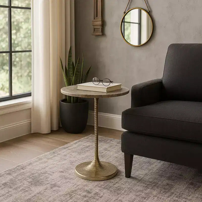 Classic End Table, Side Table, or Small Night Stand for Room Decor - Bold Metal Accent Table with Marble Top Ideal for Living Room - 21