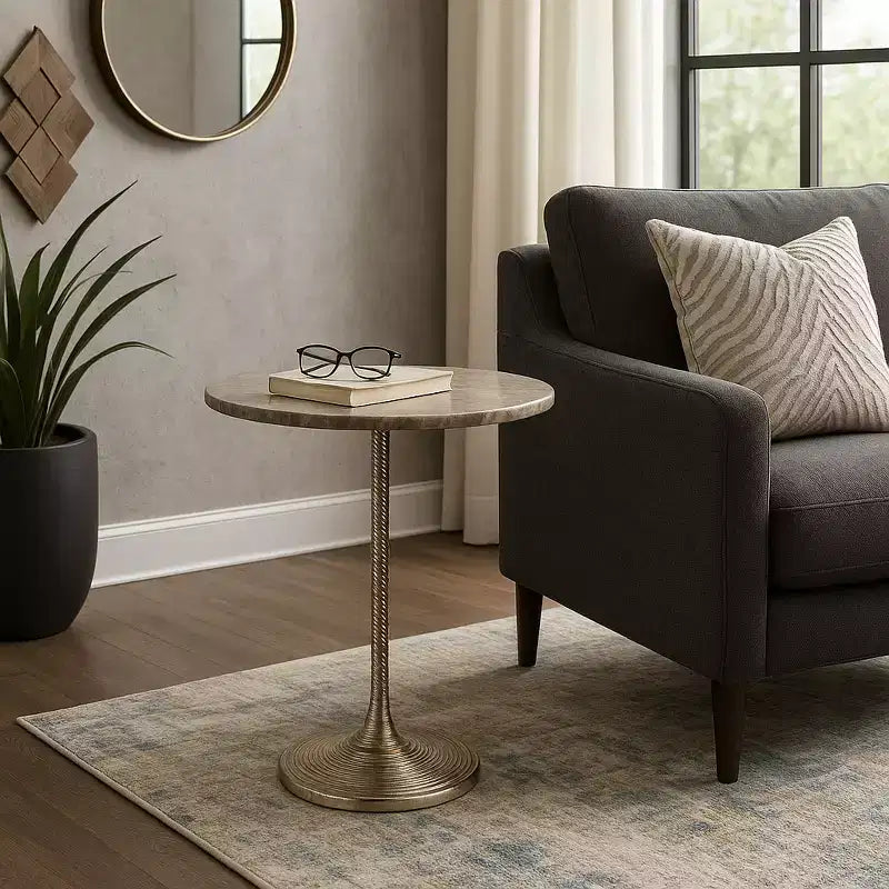 Classic End Table, Side Table, or Small Night Stand for Room Decor - Bold Metal Accent Table with Marble Top Ideal for Living Room - 21