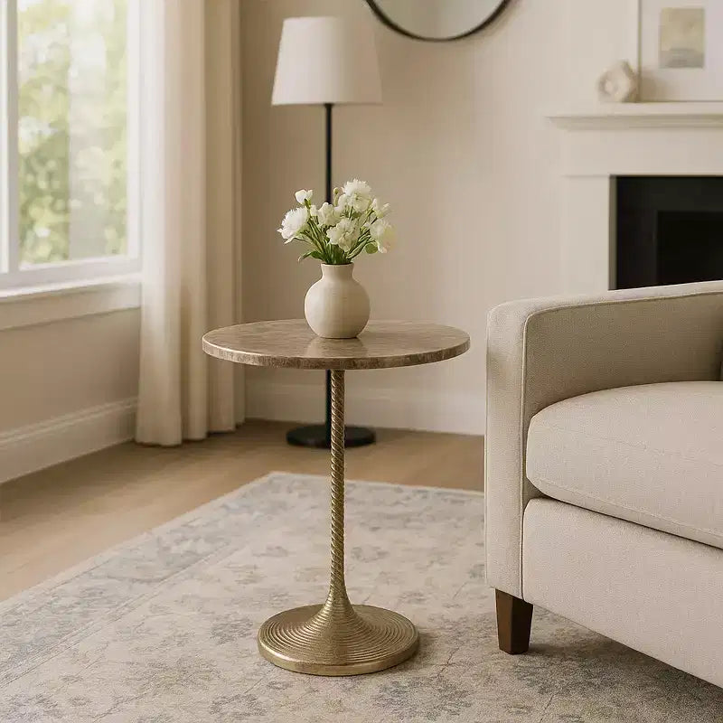 Classic End Table, Side Table, or Small Night Stand for Room Decor - Bold Metal Accent Table with Marble Top Ideal for Living Room - 21