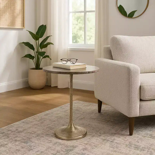 Classic End Table, Side Table, or Small Night Stand for Room Decor - Bold Metal Accent Table with Marble Top Ideal for Living Room - 21