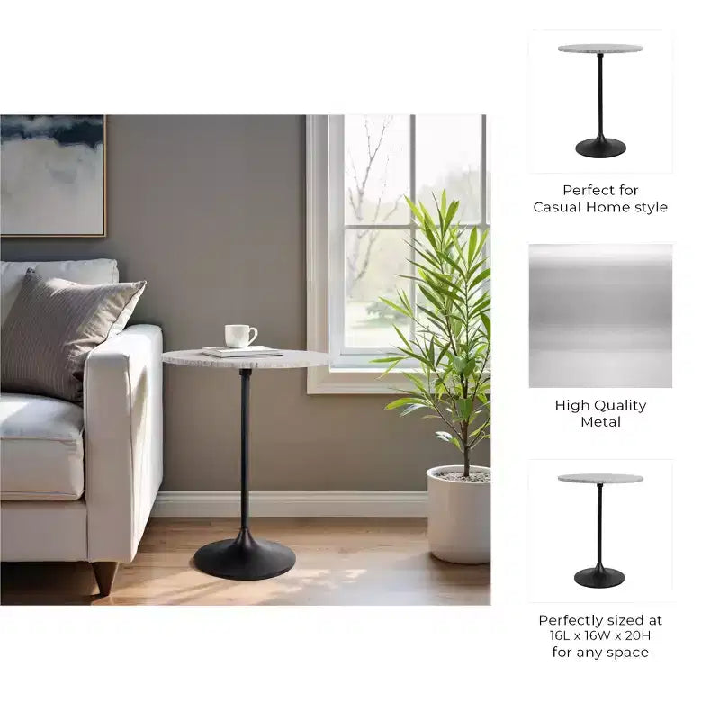 Classic End Table, Side Table, or Small Night Stand for Room Decor - Bold Metal Accent Table with Marble Top Ideal for Living Room - 21
