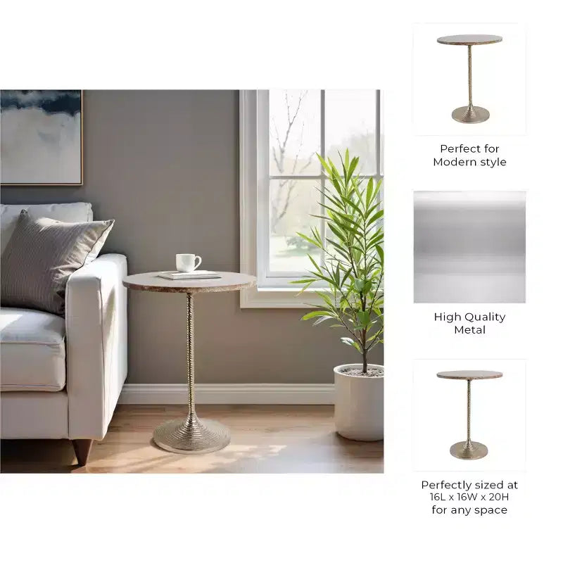 Classic End Table, Side Table, or Small Night Stand for Room Decor - Bold Metal Accent Table with Marble Top Ideal for Living Room - 21