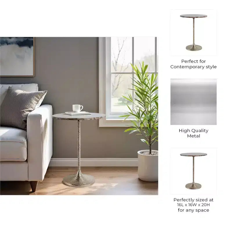 Classic End Table, Side Table, or Small Night Stand for Room Decor - Bold Metal Accent Table with Marble Top Ideal for Living Room - 21