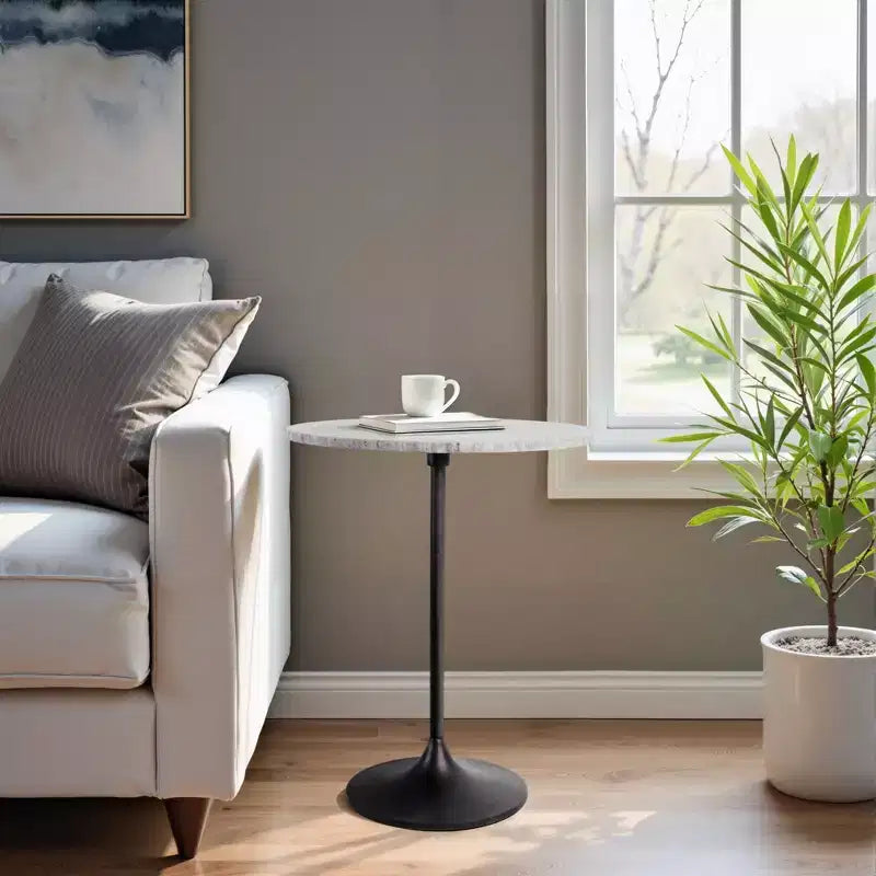 Classic End Table, Side Table, or Small Night Stand for Room Decor - Bold Metal Accent Table with Marble Top Ideal for Living Room - 21