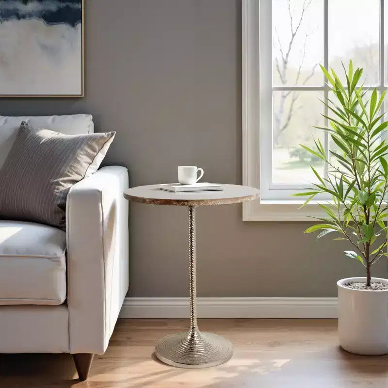 Classic End Table, Side Table, or Small Night Stand for Room Decor - Bold Metal Accent Table with Marble Top Ideal for Living Room - 21