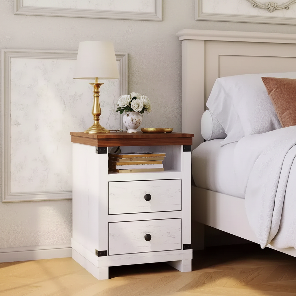 Table de chevet blanche de style rustique