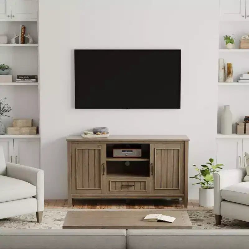 Rowan TV Stand for TVs up to 60" Smoky Brown - Wyndenhall: Contemporary Style, 30-Inch Height, Storage Drawer