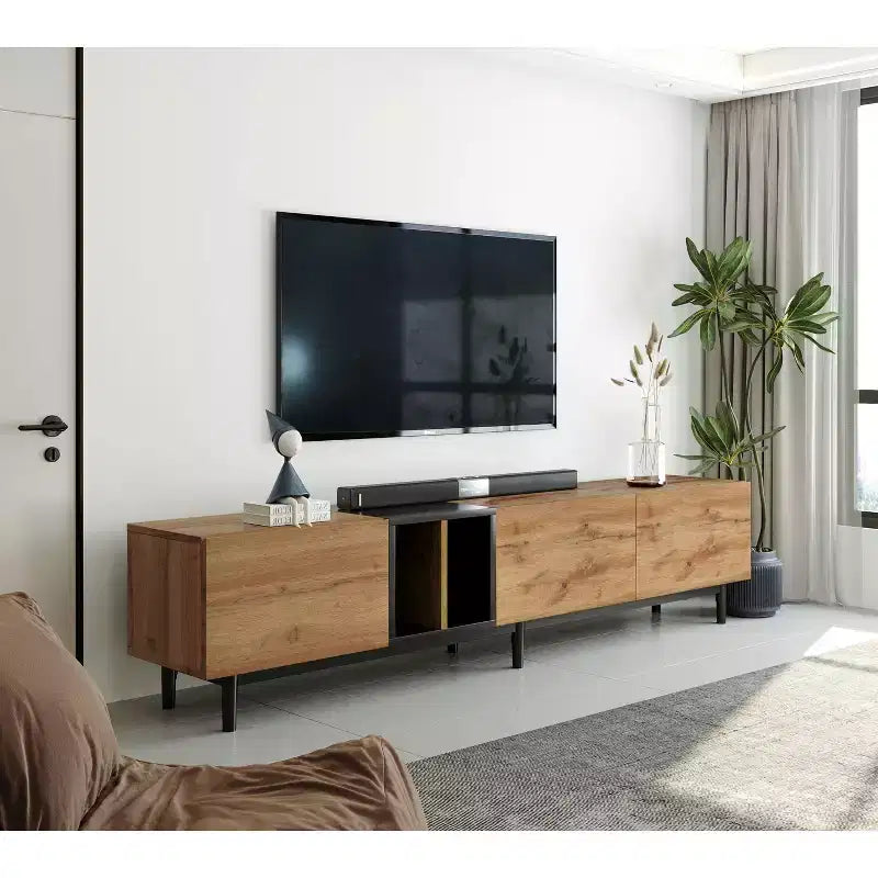Modern TV Stand for TVs up to 80'', Entertainment Center with Large Storage Cabinet RE-ModernLuxe