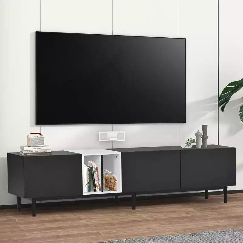 Modern TV Stand for TVs up to 80'', Entertainment Center with Large Storage Cabinet RE-ModernLuxe