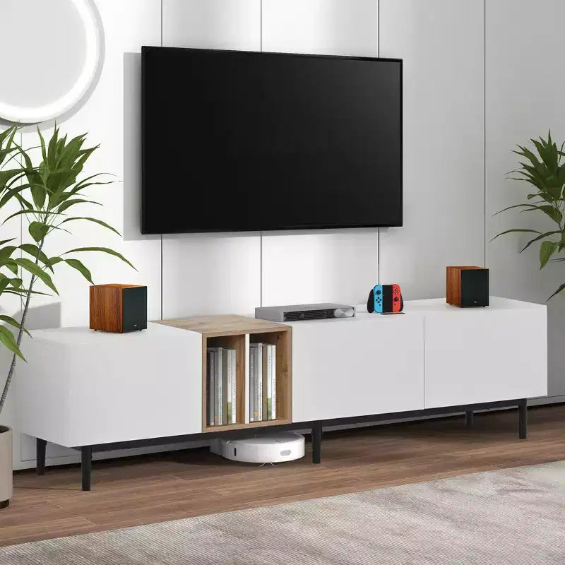 Modern TV Stand for TVs up to 80'', Entertainment Center with Large Storage Cabinet RE-ModernLuxe