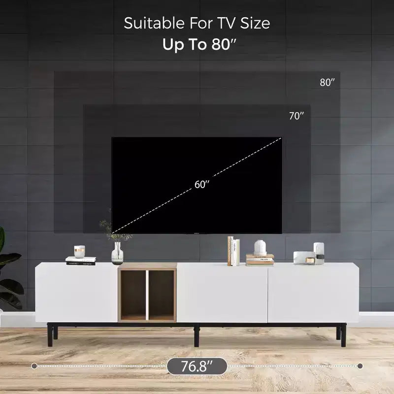 Modern TV Stand for TVs up to 80'', Entertainment Center with Large Storage Cabinet RE-ModernLuxe