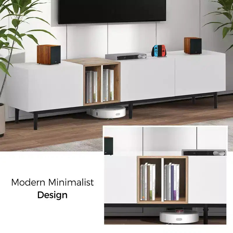 Modern TV Stand for TVs up to 80'', Entertainment Center with Large Storage Cabinet RE-ModernLuxe