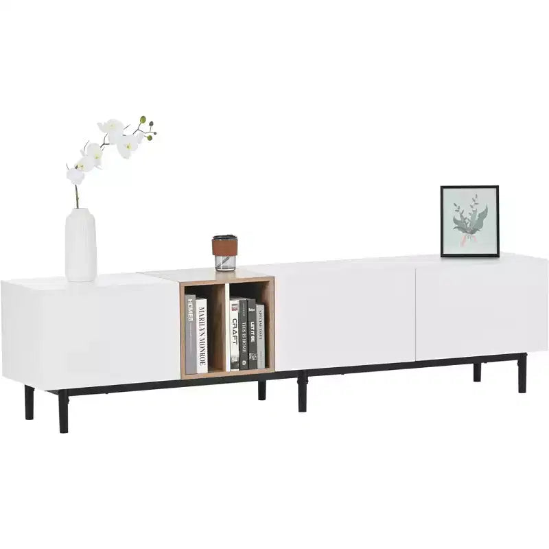 Modern TV Stand for TVs up to 80'', Entertainment Center with Large Storage Cabinet RE-ModernLuxe