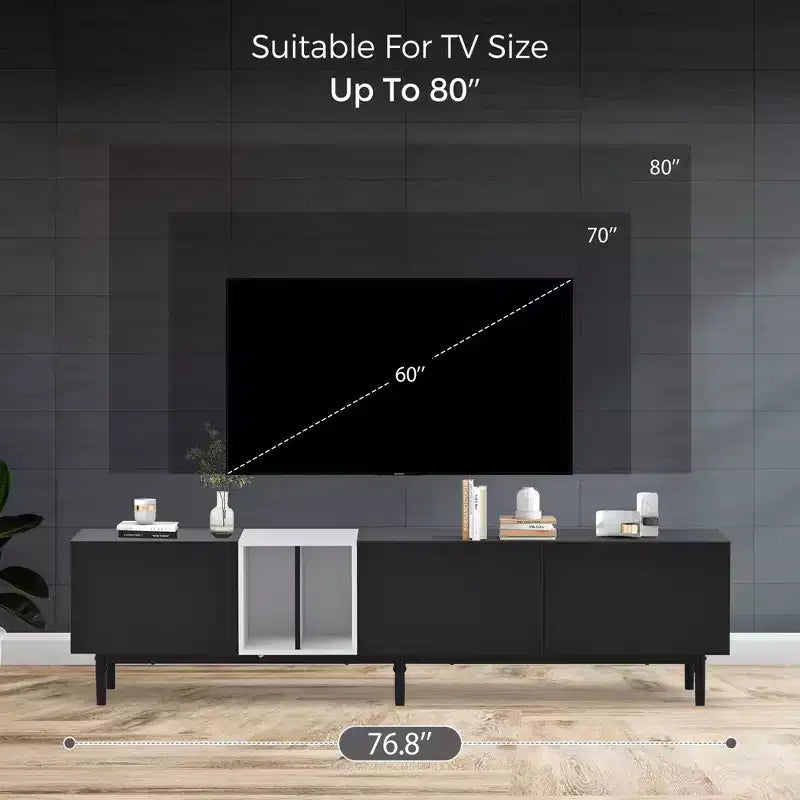 Modern TV Stand for TVs up to 80'', Entertainment Center with Large Storage Cabinet RE-ModernLuxe