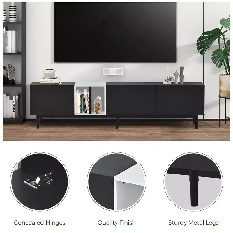 Modern TV Stand for TVs up to 80'', Entertainment Center with Large Storage Cabinet RE-ModernLuxe