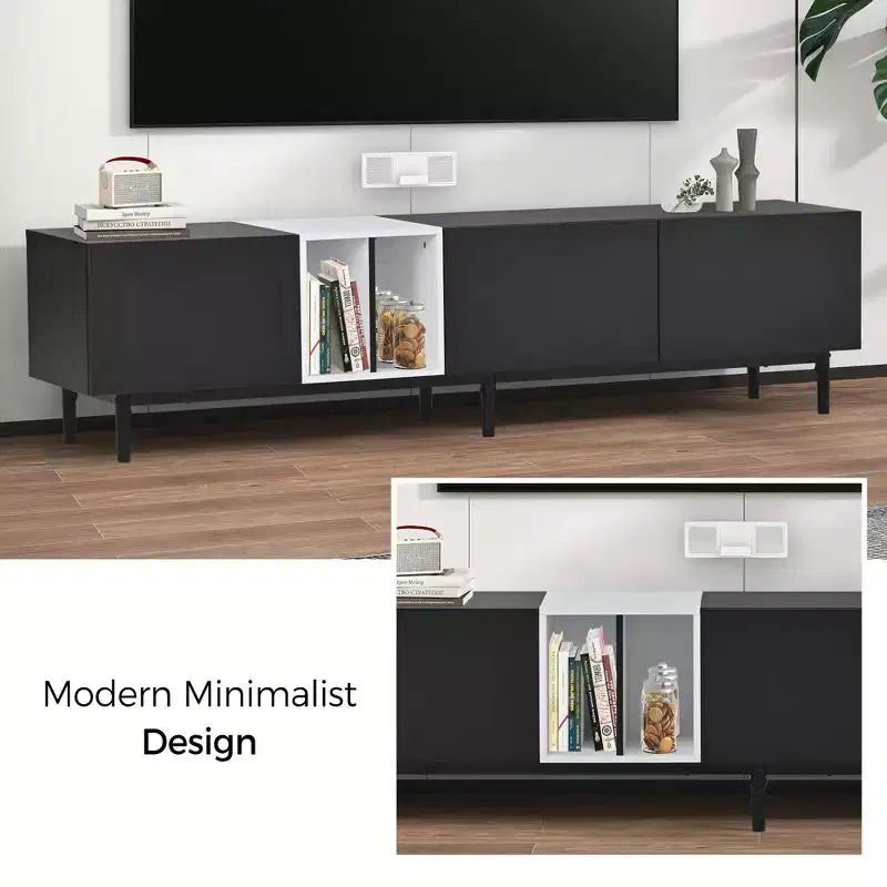 Modern TV Stand for TVs up to 80'', Entertainment Center with Large Storage Cabinet RE-ModernLuxe