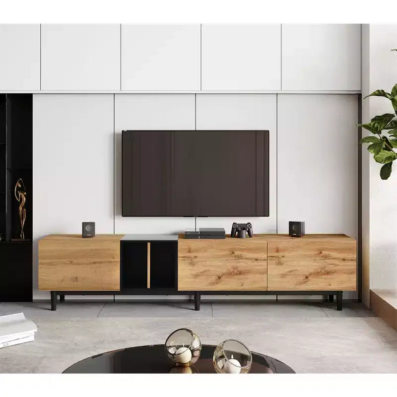 Modern TV Stand for TVs up to 80'', Entertainment Center with Large Storage Cabinet RE-ModernLuxe