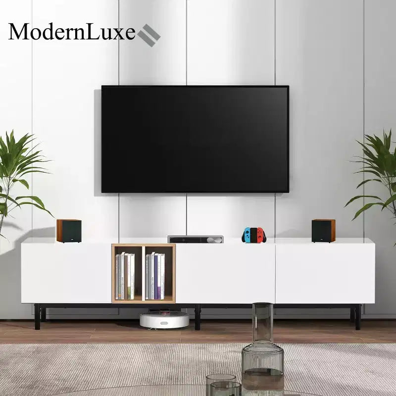 Modern TV Stand for TVs up to 80'', Entertainment Center with Large Storage Cabinet RE-ModernLuxe